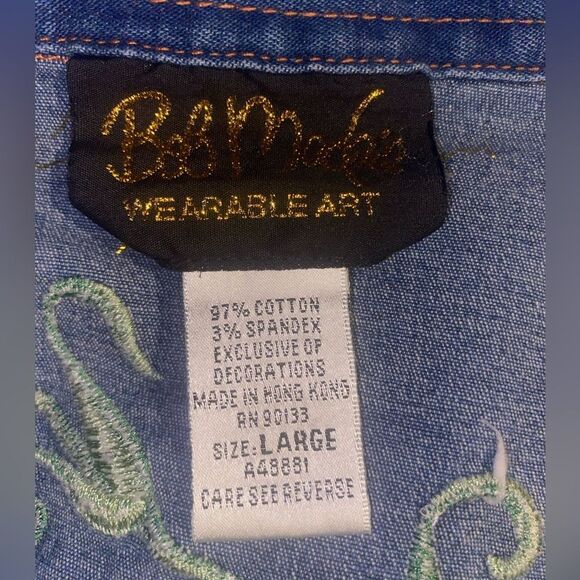 Bob Mackie Wearable Art Womens Blue Embroidered Button Down Denim Jacket Large - Picture 7 of 7